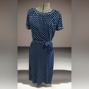 Vintage Polka Dot Dress Women’s Size Medium Blue / White Short Sleeve, Belted